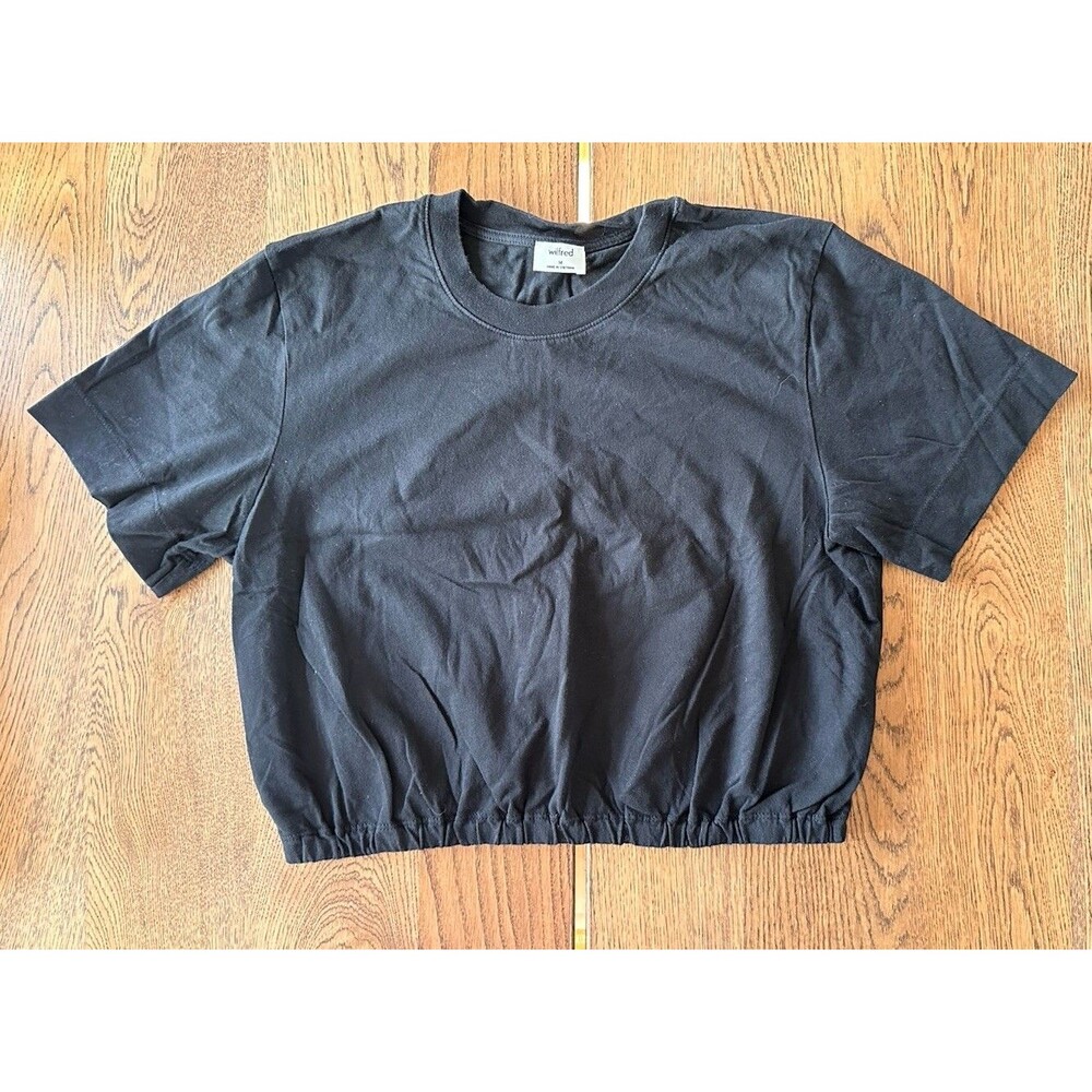 Aritzia Wilfred Piaf Women's Black Cropped Short Sleeve T-Shirt, Size M